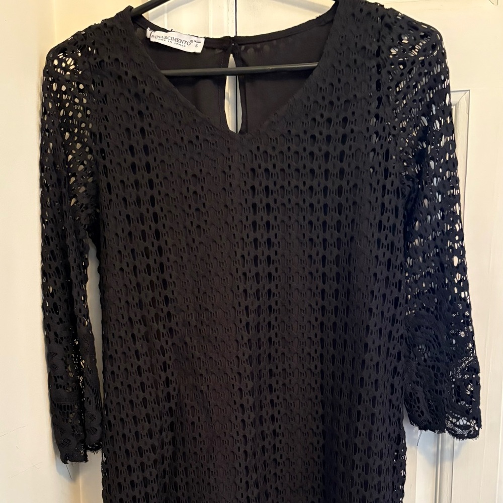 Rinascimento Black Crochet Long Sleeve Dress
